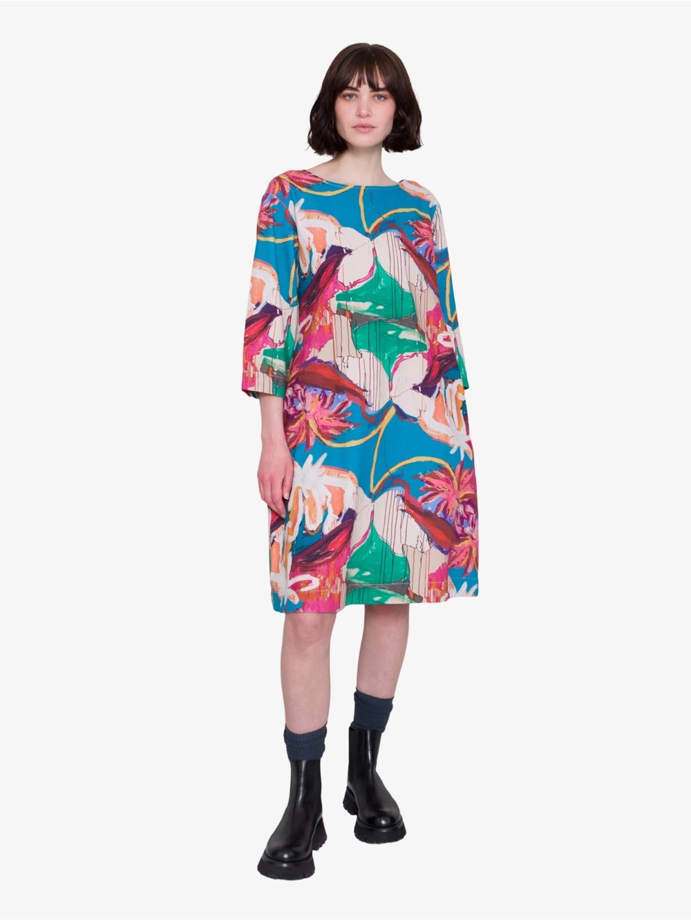 Folk Joana Day Dress in a canvas abstract flower print 1